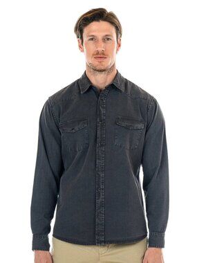 Original Paperbacks Washed Grey Herringbone Long Sleeve Shirt